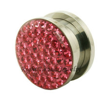 Corpo único jóia 316L aço rosa cristal 10mm pedra Plug de ouvido
